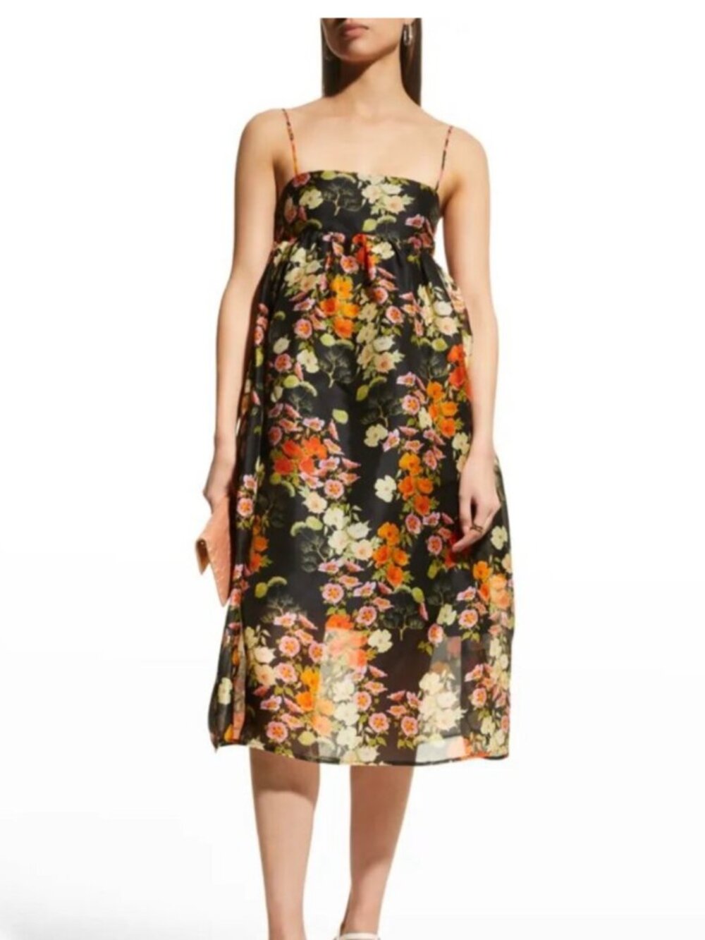 Autumn Adeigbo Hattie Empire Silk Floral Organza Midi Dress